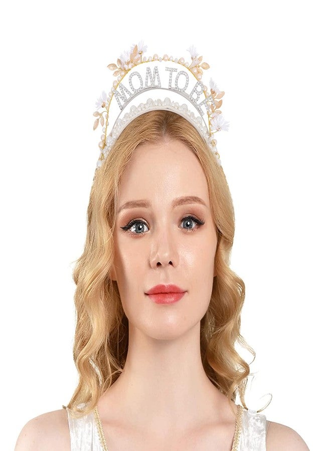YOUAME Pearl Embellished Baby Shower Mom to be Headband - Handmade Mummy To Be Headpiece, Baby Shower Mother Head Accessory Pearl Head Tiara - Image 5